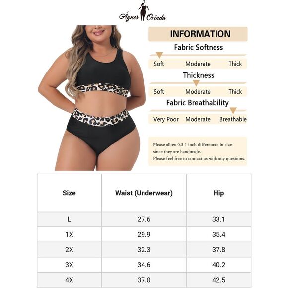 Plus Size Leopard High Waisted Two Piece Bathing Suits Black - Picture 6 of 6